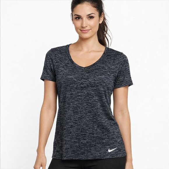 Nike Tops - LIKE NEW Nike Dry Fit Scoop Neck Heathered Black/Gray SS Top XS
